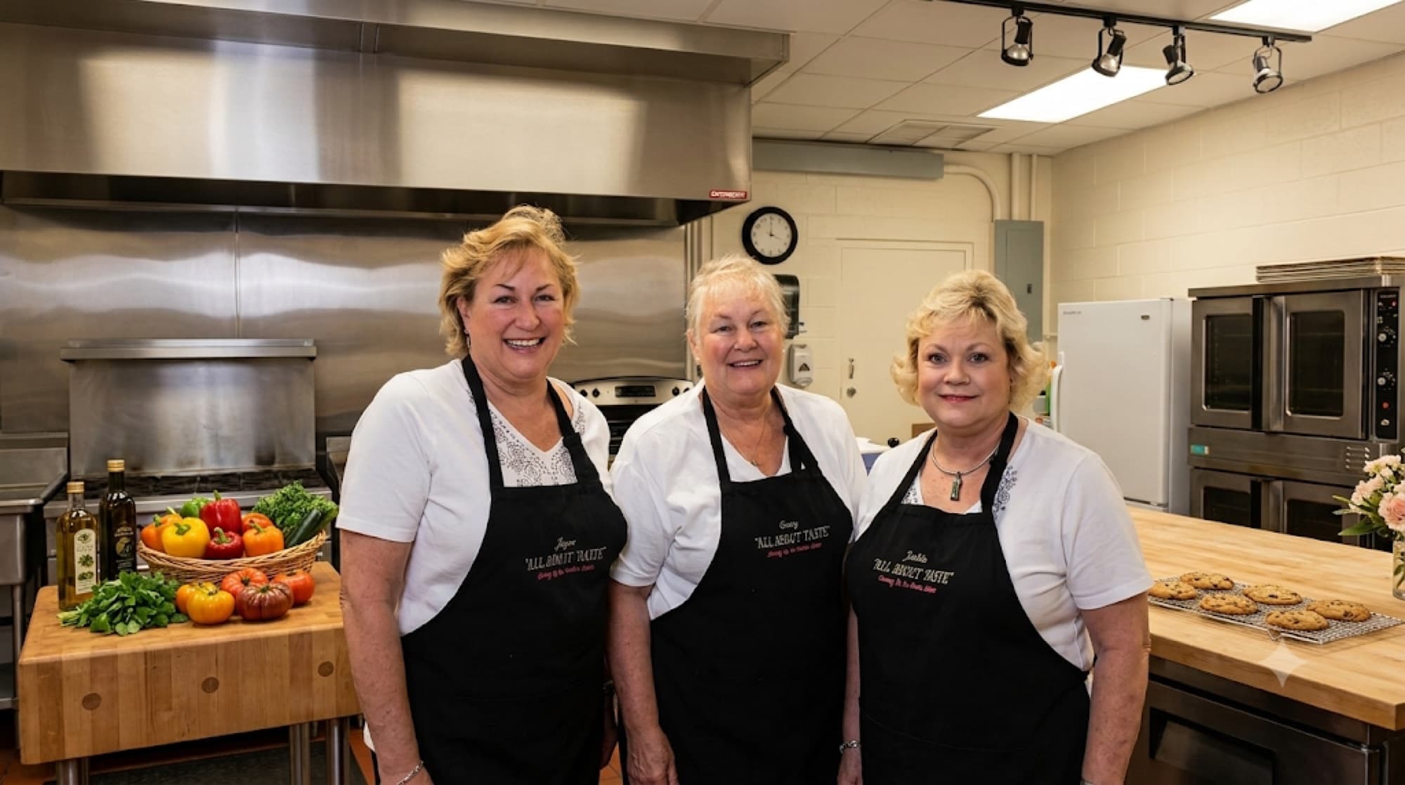Joyce Young, Ginny Balmer, and Jackie Colin in their kitchen